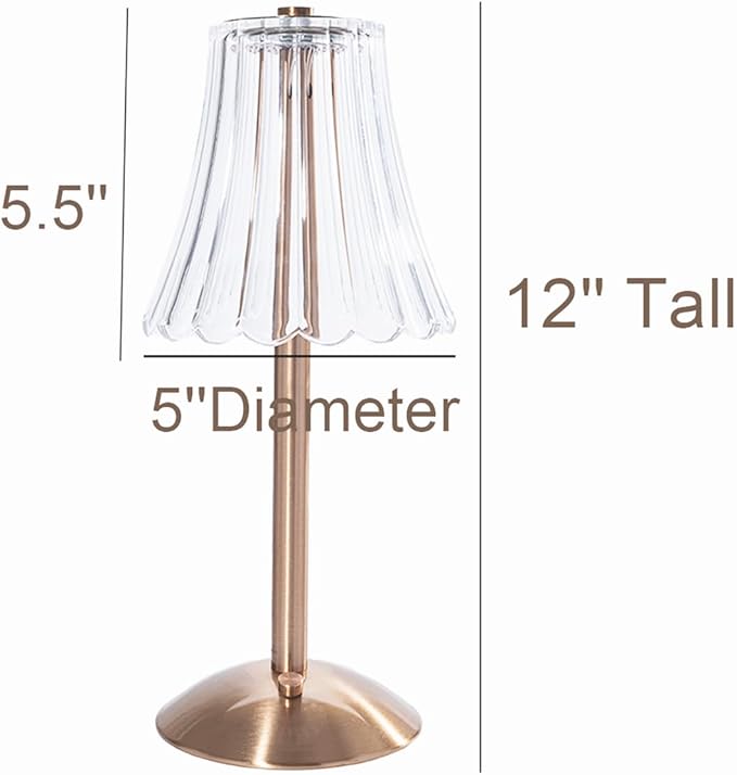 Cordless Table Lamps for Home,Table,Dining Room, Gold Rechargeable Lamps, USB Charge 12'' Tall LED Brass Portable Outdoor Indoor Table Lamp with Built-in Dimmer (Champagne Gold)