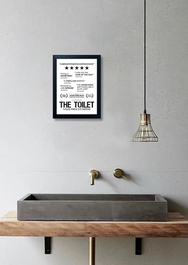 Senlifa Art Black & White Bathroom Wall Art, Humorous Toilet Decor Sign, 11" x 14", Framed Canvas Print