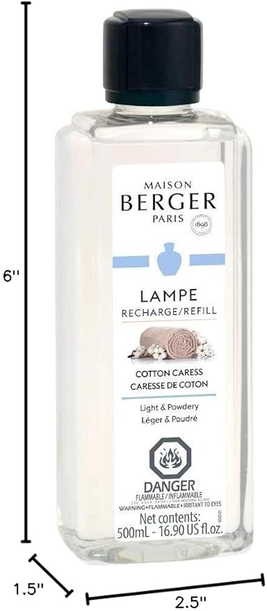 MAISON BERGER Cotton Caress Lampe Berger Refill, 500 ml (16.9 fl oz), Odor-Neutralizing Home Fragrance Oil Lamps, Rose, Fresh Notes, Aldehydes, Orange Blossom, Made in France