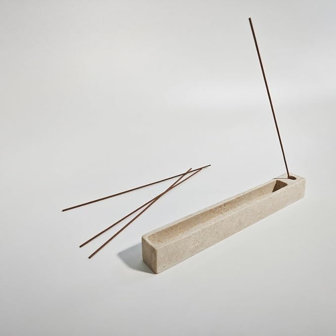Travertine Incense Burner, 25cm Aromatherapy Tray, Beige Rectangular Ash Catcher for Sage and Cones,Incense Stick (22cm Rectangle)