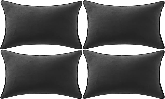 Fancy Homi 2 Packs Black Long Lumbar Decorative Throw Pillow Covers 14x24 Inch for Living Room Couch Bed Sofa, Modern Boho Home Decor, Soft Faux Suede Solid Rectangle Accent Cushion Case 35x60 cm