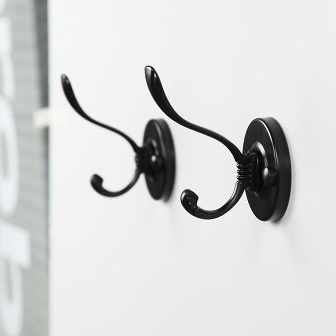 5pcs Farmhouse Wall Mounted Coat Hooks - Matte Black Metal Towel Hooks with Screws for Bathrooms, Entryway, Hanging Coats, Keys, Hats, Scarves, Robe, Bags