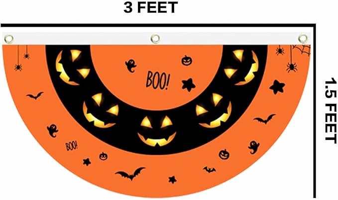 2Pcs Halloween Bunting Flag Happy Halloween Fan Pumpkin Ghost Flag Yard Hanging Hanging Yard Harvest Autumn Outdoor Decoration 1.5x3 Ft