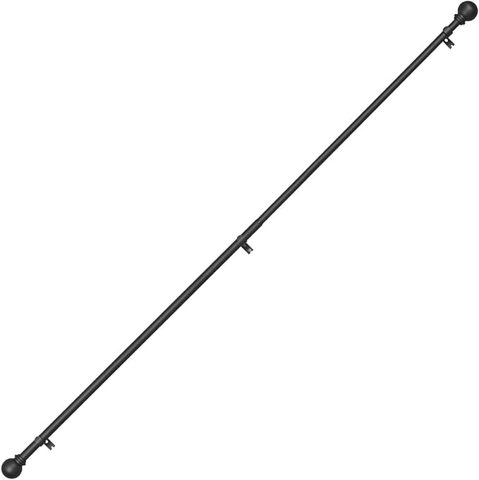 YunNephele Adjustable Window Curtain Rods 36-72 inches Matte Black, Classic Ball Finial Design Curtain Rod Set, Single Metal Iron Drapery Rod, 1 inch Heavy Duty Curtain Rod