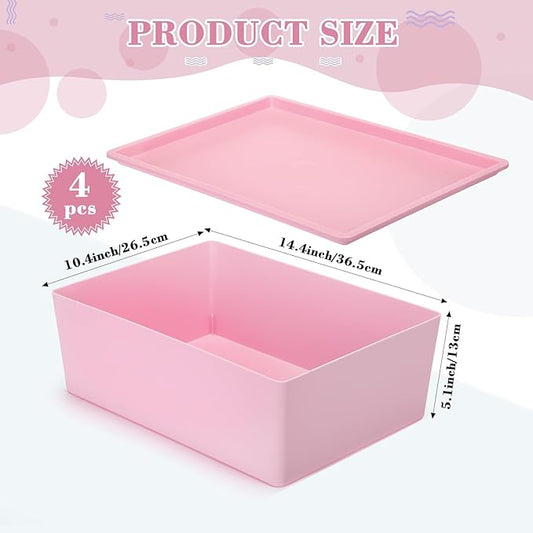 Menkxi 4 Pcs Storage Bins with Lids Plastic Stackable Containers for Organizing Shelves Christmas Ornament Box Baskets(Dark Pink, Light Pink,Large)