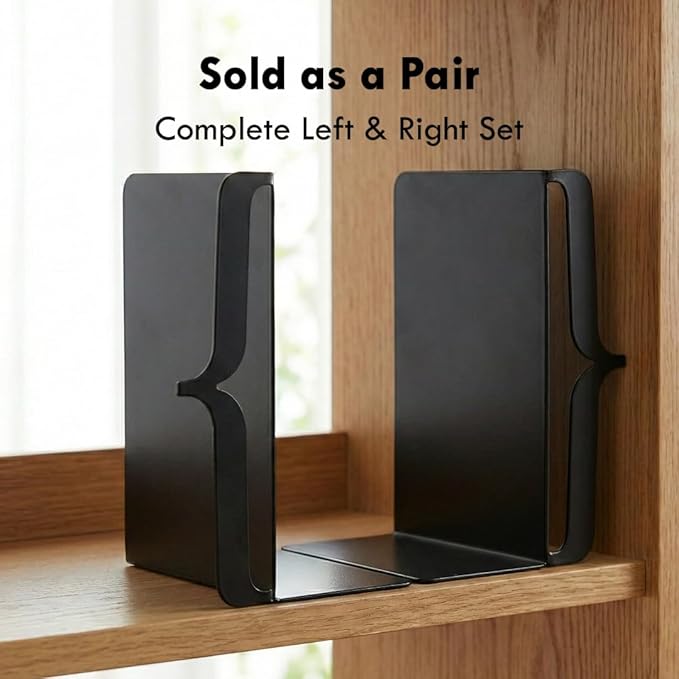 Decorative Bookends for Shelves - Modern Bracket Shaped Metal Book Ends for Home Office Decor, Unique Minimalist Desk Accessories & Gift (White)