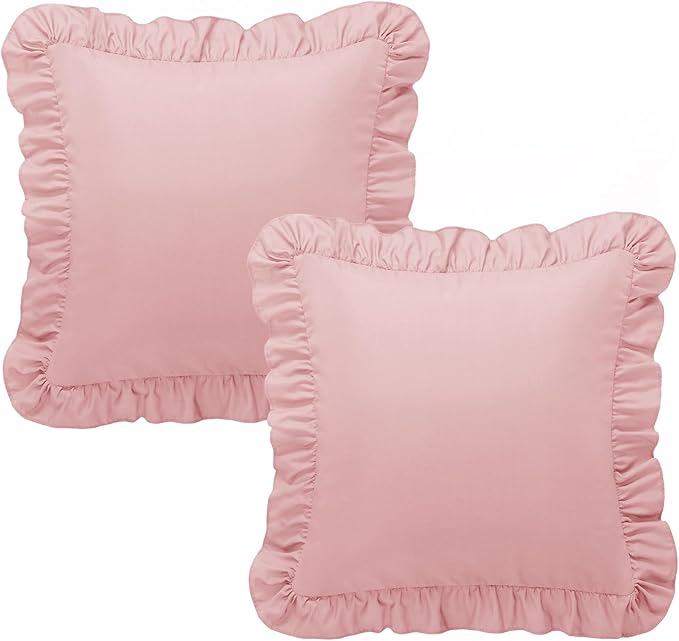 KKJIAF Ruffle Pillow Cases 26x26 Inches, Light Pink Square Ruffled Pillow Covers Set of 2, Microfiber Wrinkle Resistant Pillow Shams with Envelope Closure for Sofa Bed Living Room