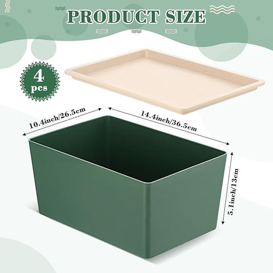 Menkxi 4 Pcs Storage Bins with Lids Plastic Stackable Containers for Organizing Shelves Christmas Ornament Box Baskets(Green,Large)