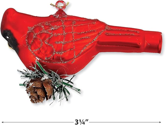Cardinal Glass Christmas Ornaments - Set of 6, 3.5" x 2.25", Hanging Chrismas Tree Decoration Holiday Home Décor by Lillian Vernon
