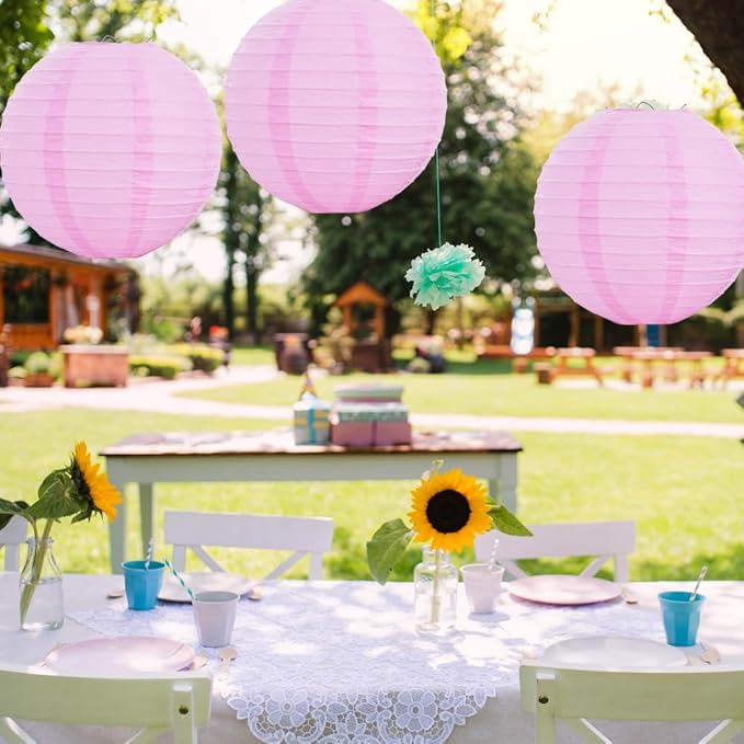 BEISHIDA 12-Inch Pink Round Paper Lanterns Hanging Decorative Chinese Paper Lanterns Lamp for Valentine Birthday Wedding Party Decoration and Baby Bridal Shower(6 Packs)