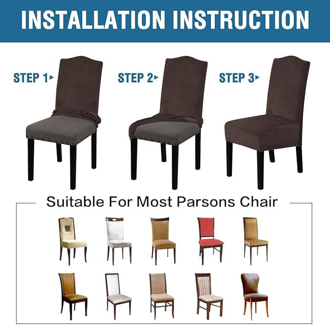 H.VERSAILTEX Velvet Dining Chair Covers Stretch Chair Covers for Dining Room Set of 2 Parson Chair Slipcovers Chair Protectors Covers Dining, Soft Thick Solid Velvet Fabric Washable, Brown Striped