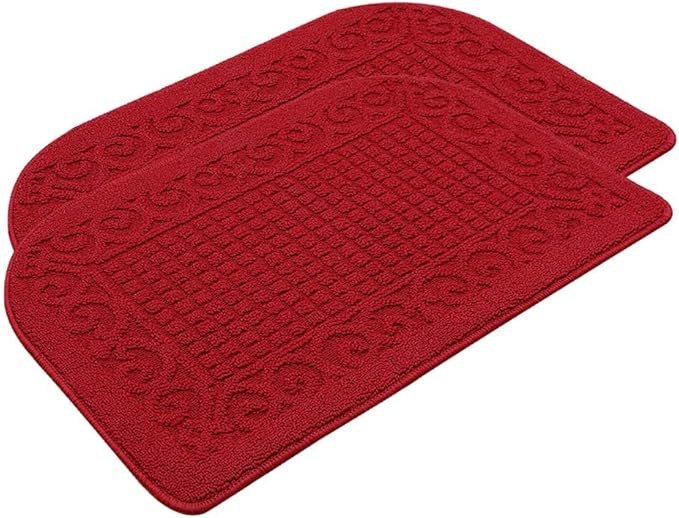 COSY HOMEER 32X20 Inch Anti Fatigue Kitchen Rug Mats are Made of 100% Polypropylene Half Round Rug Cushion Specialized in Anti Slippery and Machine Washable Burgundy (2 pcs)
