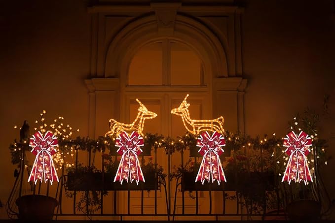 Hying Large Christmas Bows - LED Light Red Velvet Wreath Bow for Winter Décor, Tree Topper & Xmas Ornament