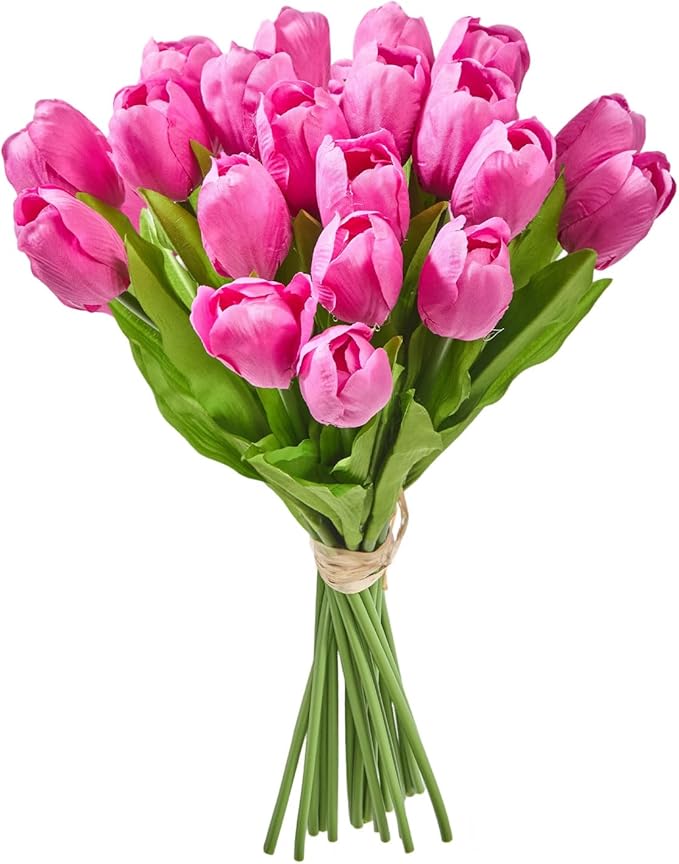 Artificial Flowers Mother's Day Easter Valentine's Day Gifts, Artificial Flowers Fake Tulips Flowers Home Kitchen Wedding Table Decorations a Bunch of 20 Hot Pink Tulips