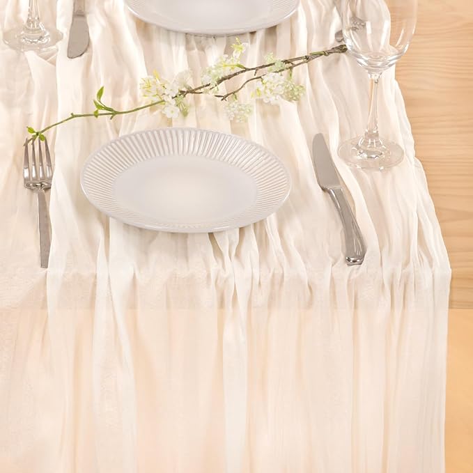 MLMC 3 Pack Ivory White Table Runner Rustic Gauze Cheesecloth Table Runner 10ft Cheese Cloth Centerpiece Decor 35x120 Inches for Wedding Dessert Anniversary Bridal Baby Shower Decor
