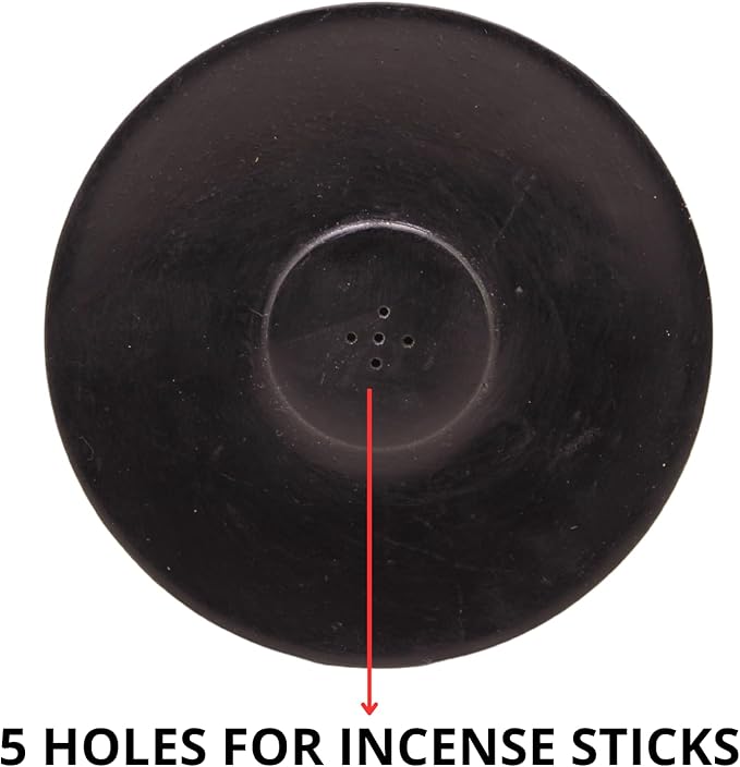 Handmade Marble Incense Holder - Round Incense Burner with Multiple Holes for Incense Sticks. Decorative Ash Catcher for Home and Office Decor. (4 inch Diameter, Black)