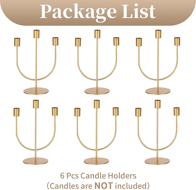 Sziqiqi Gold Candlestick Candle Holders - Candlesticks Candelabra Centerpiece for Tables Taper Candle Holder Bulk 6 Pieces Metal Candleholders for Christmas Wedding Party Event Decorations