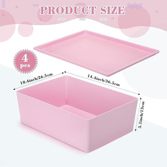 Menkxi 4 Pcs Storage Bins with Lids Plastic Stackable Containers for Organizing Shelves Christmas Ornament Box Baskets(Pink, Purple,Large)
