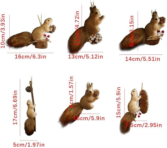 Cute Furry Christmas Squirrel Ornaments, Squirrel Christmas Ornament – 5.5" Foam Plush Woodland Decoration with Lifelike Details, Lightweight & Durable (A)