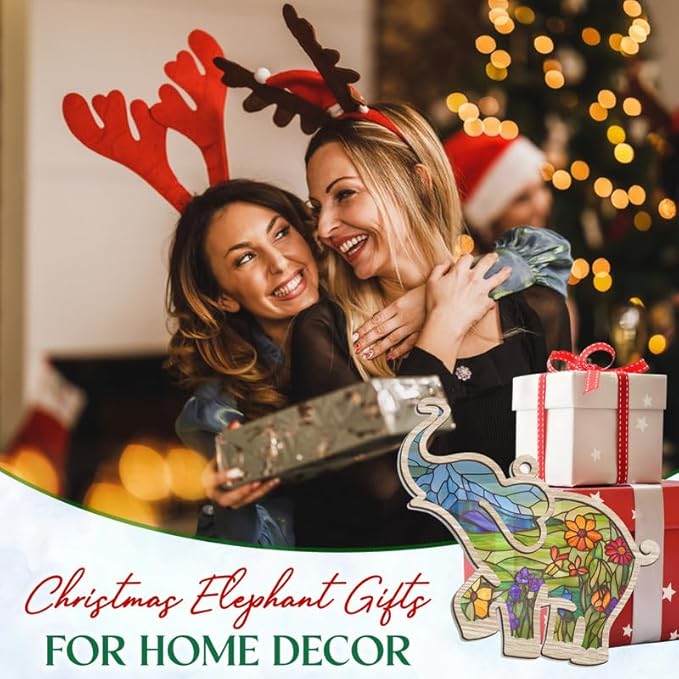 TEEZWONDER Christmas Friend Gifts for Women - Suncatcher Christmas Ornaments 2025 for Tree Decorations - Friendship Birthday Gifts for Women Friends Sisters, Elephant Ornament for Christmas Decoration