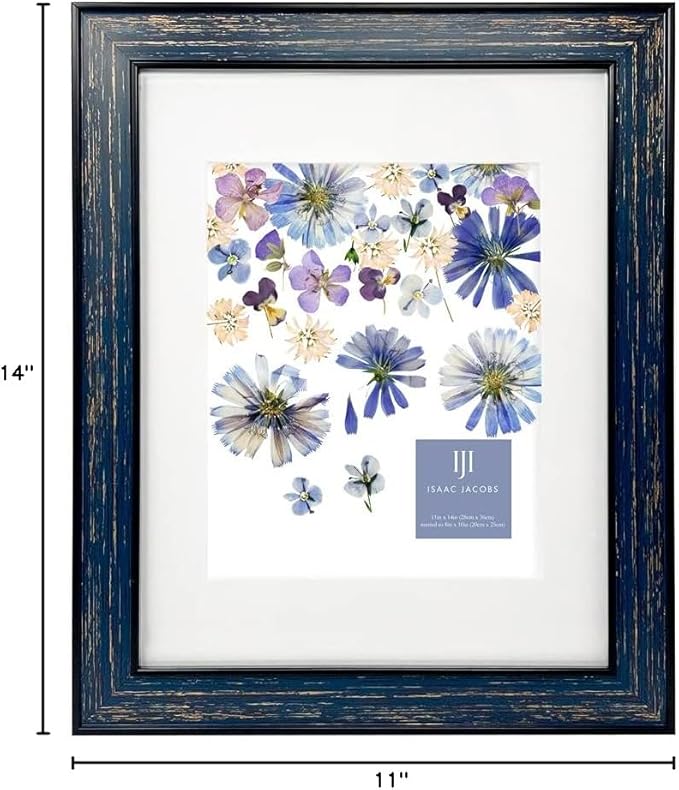 Isaac Jacobs 11x14 (Matted 8x10) Navy w/Gold (Vertical & Horizontal) Double Border Picture Frame, Wall-Mountable, Made for Photo Gallery and Wall Art, Home or Office (11x14, Navy W/Gold)