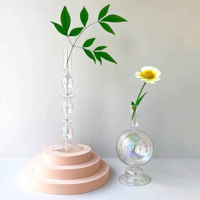 Candle Stick Candle Holder, Glass Candle Holders for Table Centerpiece, Modern Style Iridescent Candle Holder Mixed 4pcs
