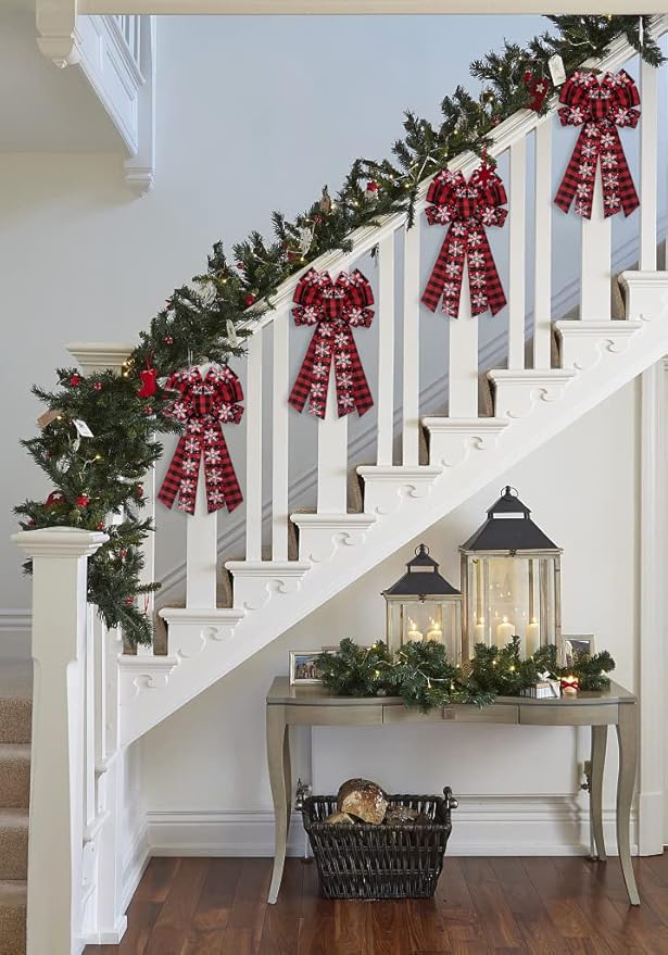 Large Christmas Wreath Bow - Red Velvet Buffalo Plaid Tree Topper Ribbon for Home Garden Indoor Outdoor Decoration Ornament Supplies