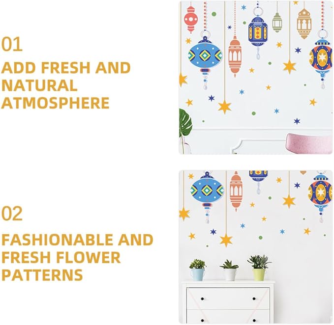 Colorful Lantern Pattern Wall Decal for Room Decor Handmade Celebration Wall Sticker Peel and Stick Star Lantern Theme for Holiday Celebration