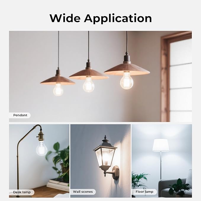 LED Edison Bulb Dimmable, 5000K Daylight, A19 Clear Glass Vintage E26 LED Bulb 6W, 60 watt Equivalent, A19 Light Bulb for Ceiling Fan, 90+CRI, 600LM, 24 Pack