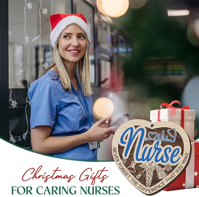 Nurse Ornaments for Christmas Tree - Wooden Christmas Ornaments 2025 for Tree Decorations - Nurse Gifts for Women, Retirement RN LPN Appreciation Thank You Gifts for Nurses Female Coworkers