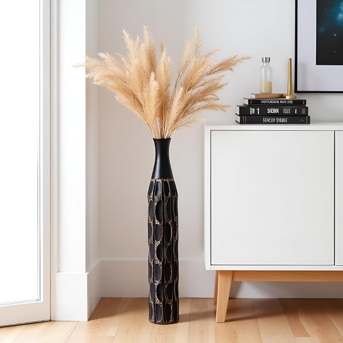 27.5" Vase - Black Vases for Home Decor, Tall Cylinder Slim Neck Floor Vase for Modern Rustic Home Decor for Living Room, Wedding, Office, Resin Tall Vases