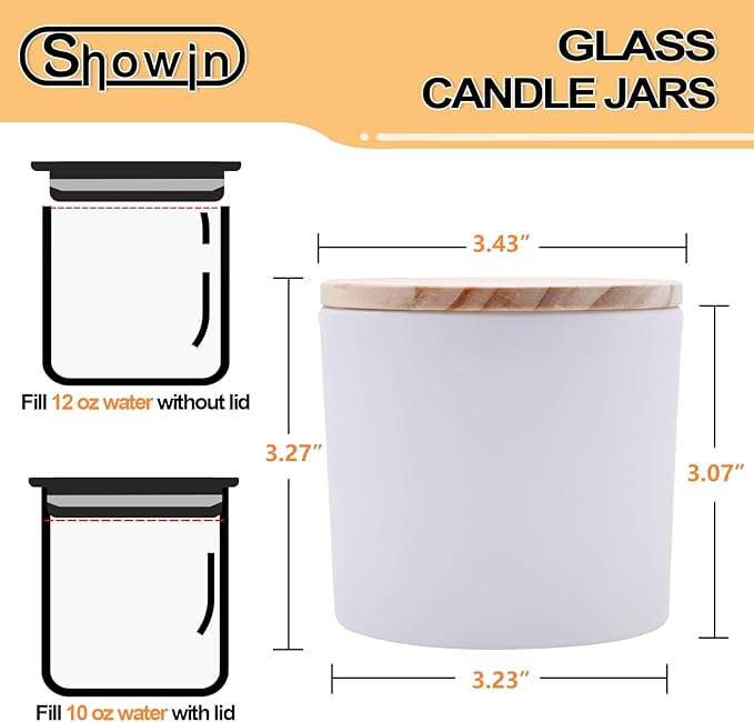 SHOWIN 12 OZ Thick Candle Jars for Making Candles 6 Pcs, Empty Jars with Wood Lids for Spice Jars, Sample Container, Matte White