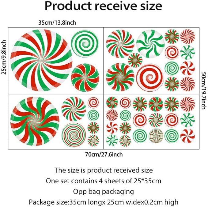54 Pcs Christmas Candy Wall Decals Decorations Christmas Wall Stickers Peppermint Candy Floor Decals for Xmas Candyland Party Decorations