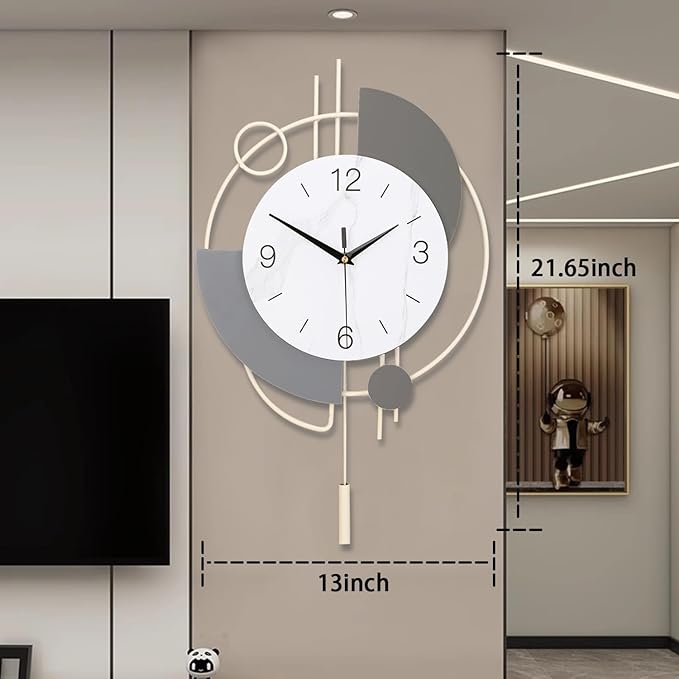 Decorative Silent Quartz Wall Clock with Pendulum, Large for Living Room, Kitchen, Bathroom, Bedroom - 13x21.65in(Beige)