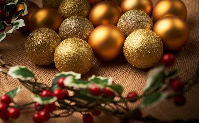 1.57" Gold Christmas Ornaments for Christmas Tree 36 Pcs Mini Shatterproof Balls Christmas Tree Decorations Small Xmas Ornaments Balls with Hanging Loop for Wedding Holiday Party Wreath Home Decor