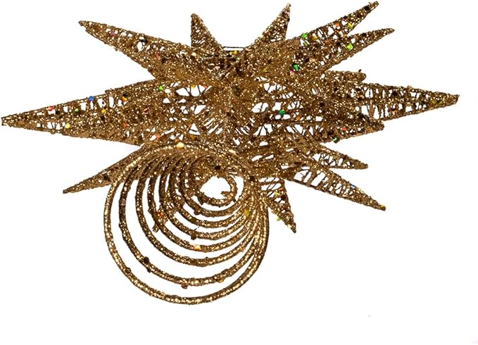 Kurt Adler Un-Lit Gold Glitter Wire 3D Star Treetop, 16.5-inch Length, Gold-Tone, Metal, Holiday Decor