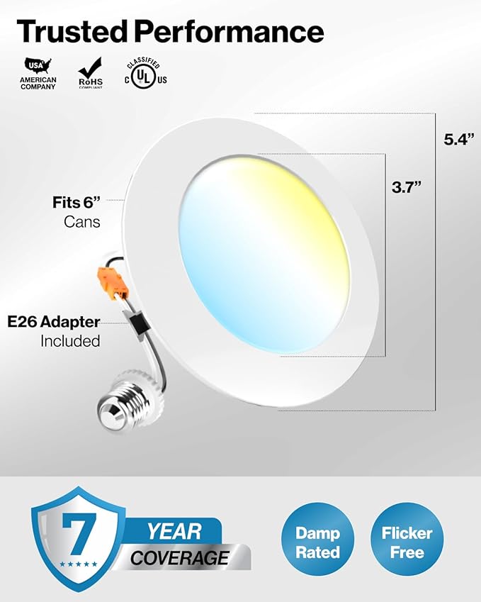 Sunco 4 Inch LED Flat Recessed Light, Retrofit Ceiling Can Lighting, 800 LM, Selectable CCT 2700K/3000K/4000K/5000K, Dimmable, 10W=60W, 50,000 Lifetime Hours UL 4 Pack.