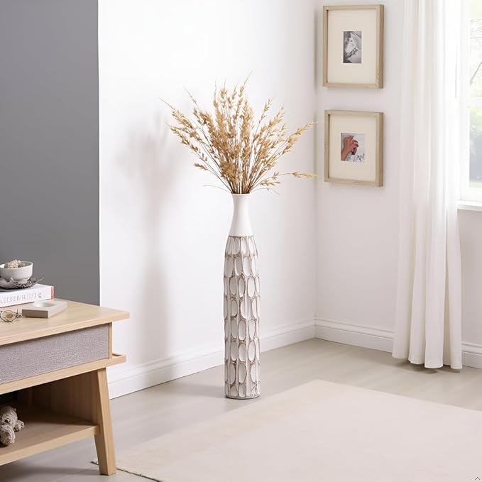 27.5" Vase - White Vases for Home Decor, Tall Cylinder Slim Neck Floor Vase for Modern Rustic Home Decor for Living Room, Wedding, Office, Resin Tall Vases