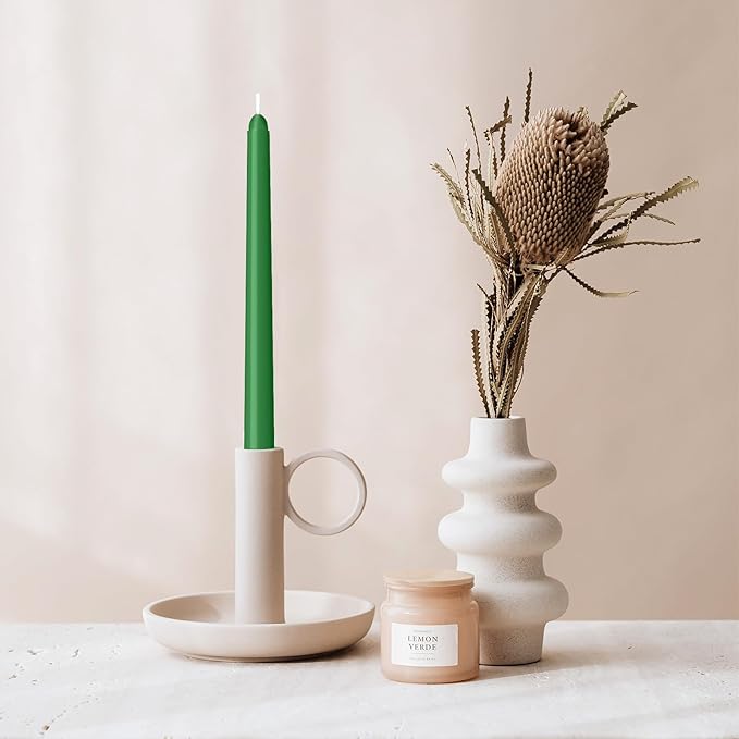 4 Pack Taper Candles - Taper Candles 10 Inch Dripless, Smokeless & Unscented - 8 Hours Long Burning - Hand Poured Tall Candlesticks - Ideal for Weddings, Dinner Parties (Green, 4 Pack Taper Candle)