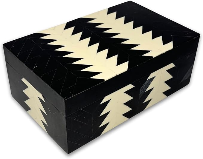 Perilla Home Home Decor Decorative Storage Wooden Box Small Wooden Organizer Tool Stash Card Craft Trinket Memory Keepsake Jewelry Box for Men and Women, Makalu, Gifts For All, Black & Off White