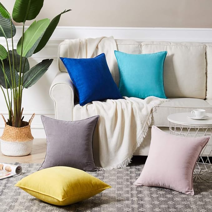Fancy Homi 2 Packs Premium Faux Suede Decorative Throw Pillow Covers, Super Soft Square Pillow Case,Solid Cushion Cover for Couch/Sofa/Bedroom (22" x 22", Set of 2, Teal)