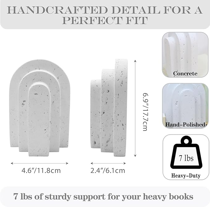 Decorative Book Ends for Shelves - Boho Aesthetic Bookends Decor - Heavy Duty Travertine Book Stopper Holder for Home Office Desk Coffee Table, Gifts for Book Lovers (White)
