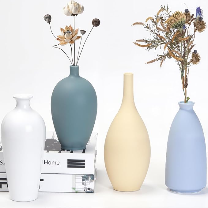 Ceramic Vase Set of 4,Small Vases for Dried Flowers&Pampas Grass,Vase for Home Decor,Modern Farmhouse Decor,Morandi Color Ceramics Decoration for Centerpieces for Tables