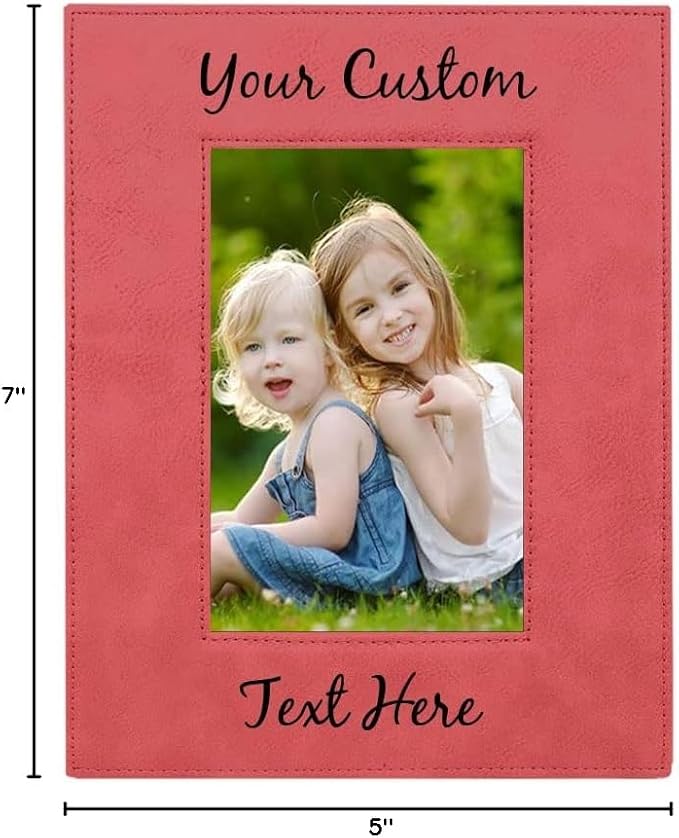 CustomGiftsNow Personalized Add Your Custom Text Engraved Leatherette Faux Leather Hanging/Tabletop Personalized Group Family Photo Picture Frame (Pink, 8x10-inch Vertical)