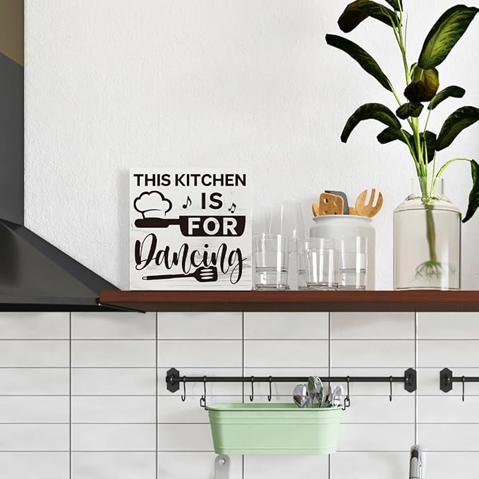 Funny Kitchen Decor, This Kitchen is for Dancing Sign, Decorative Signs and Plaques, White Wooden Box Sign, Shelf Decoration, Modern Farmhouse Home Decor, Housewarming Decors