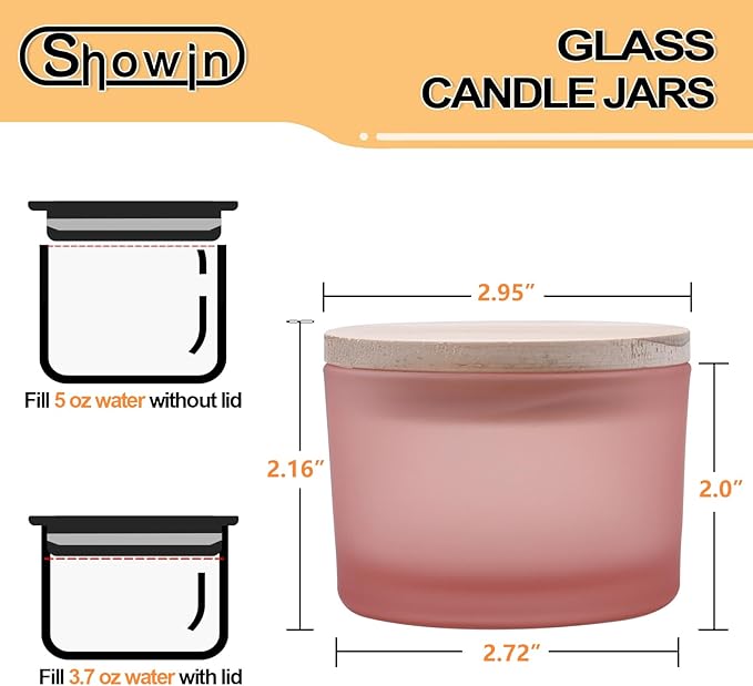 SHOWIN Thick Candle Jars for Making Candles 16 Pcs, 4 OZ Empty Jars with Wood Lids for Candle Making, Sample Container - Dishwasher Safe, Frosted Pink