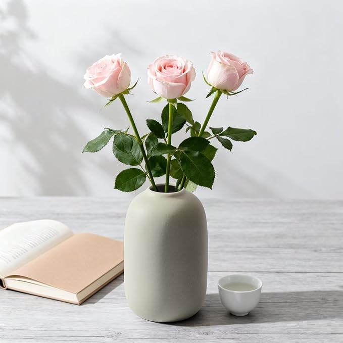 Christmas Ceramic Flower Vases, Modern Farmhouse Neutral-Colored Xmas Gift Decorative Vases for Dried Fresh Flowers, Home Decor for Table,Living Room,Shelf (Set of 3)