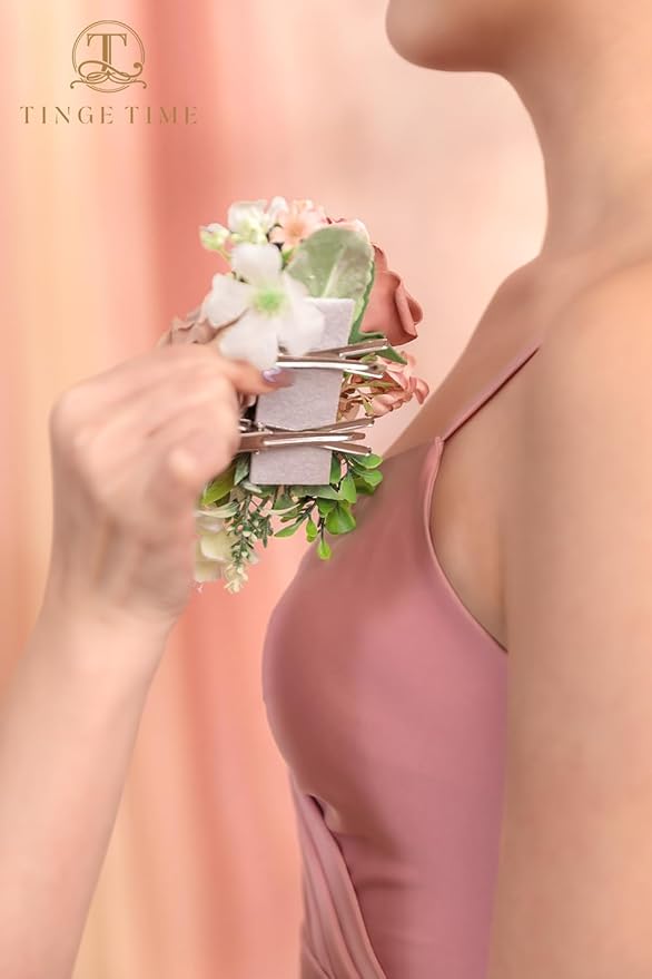 TINGE TIME Artificial Shoulder Corsages Flowers, Set of 2, Mother of The Bride Floral Corsage for Wedding Ceremony Anniversary Formal Dinner Party (Dusty Rose)