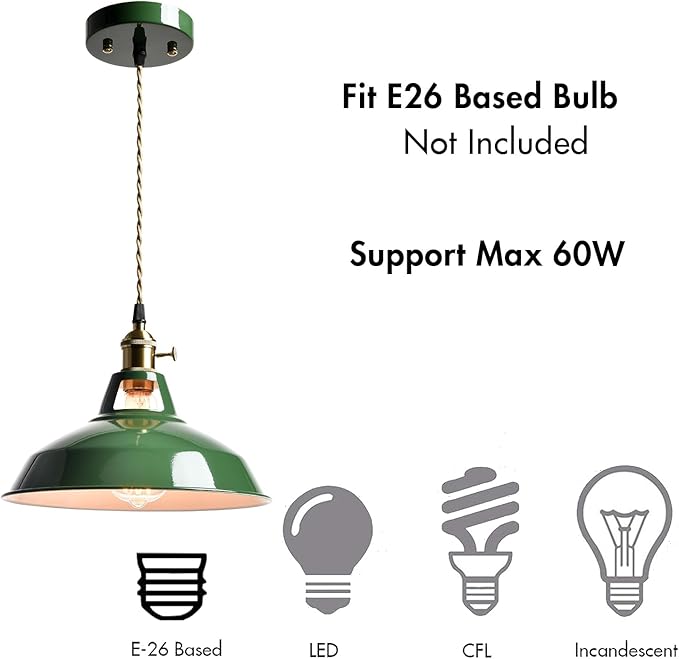 CLAXY Macaron Green Pendant Lights Metal Barn Kitchen Island Pendant Light Fixture Adjustable Hanging Ceiling Light for Dining Foyer Loft Bar Coffee Restaurant