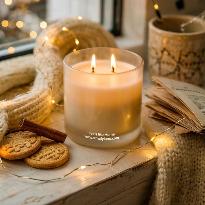 Feels Like Home - Apple, Cinnamon & Vanilla Scented Candle – 14oz Soy Wax Large – Cozy Fall Candle for Home – 50+ Hour Burn – Eco Friendly Gift Box in Reusable Glass Jar with Bamboo Lid